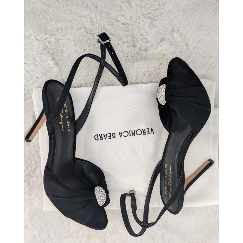 NIB Veronica Beard Genevieve Embellished Peep-Toe Sandal Sz US 7M Black - Picture 14 of 16